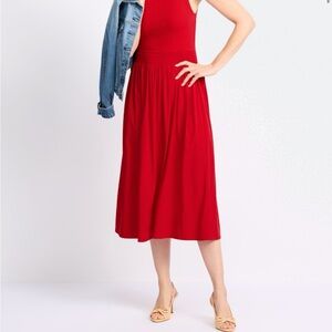 Red Sleeveless Midi Dress